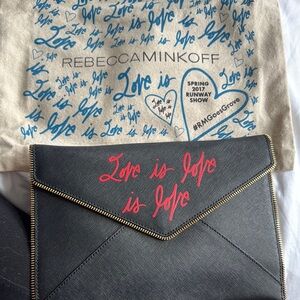Rebecca Minkoff Black Envelope Clutch with Red Script